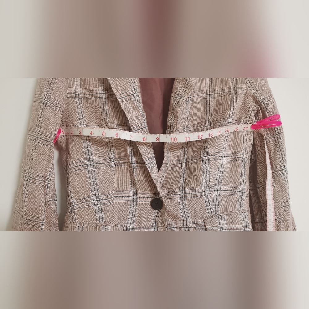 Zara Women's Plaid Pink Long Sleeve Single Button Blazer Jacket Size 4 - Picture 7 of 7